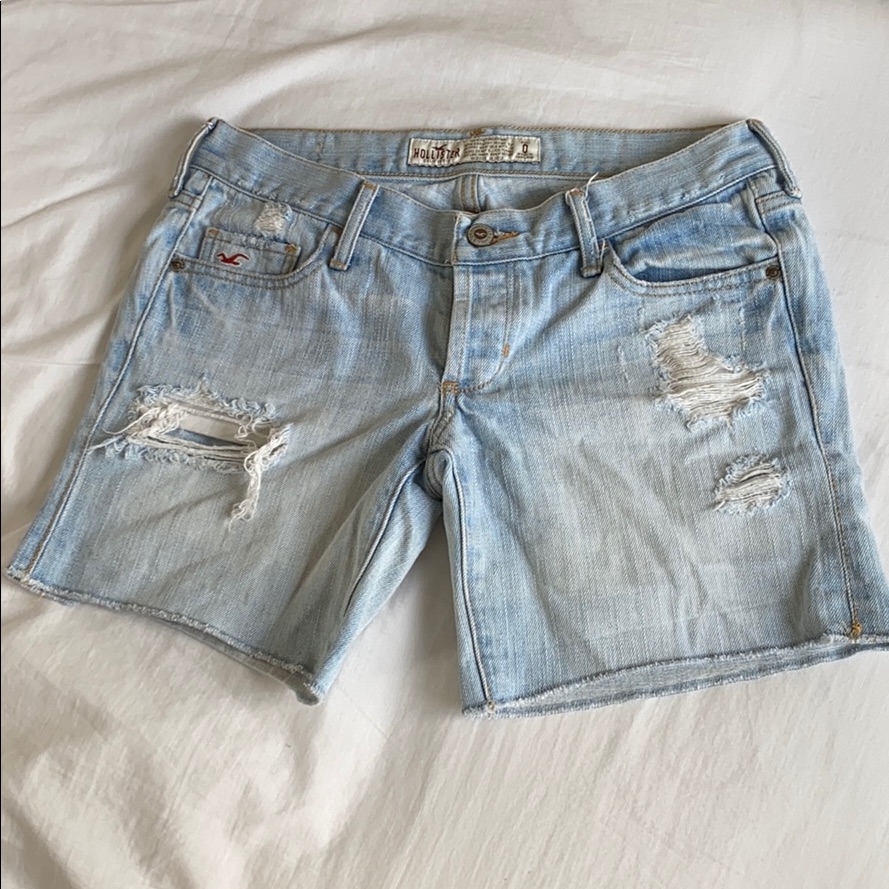 Hollister Light Blue Distressed Denim Shorts